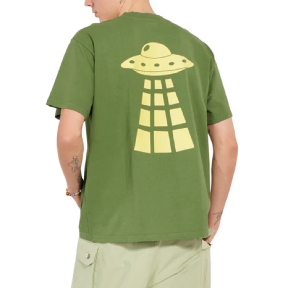 NEW Flan Labs UFO T-SHIRT OLIVE Men’s S Messages From Above Green New With Tags